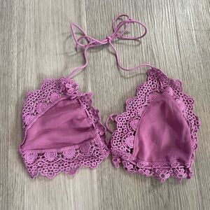 NWOT UO Out From Under Purple Halter Floral Lace Tie Bralette size Medium